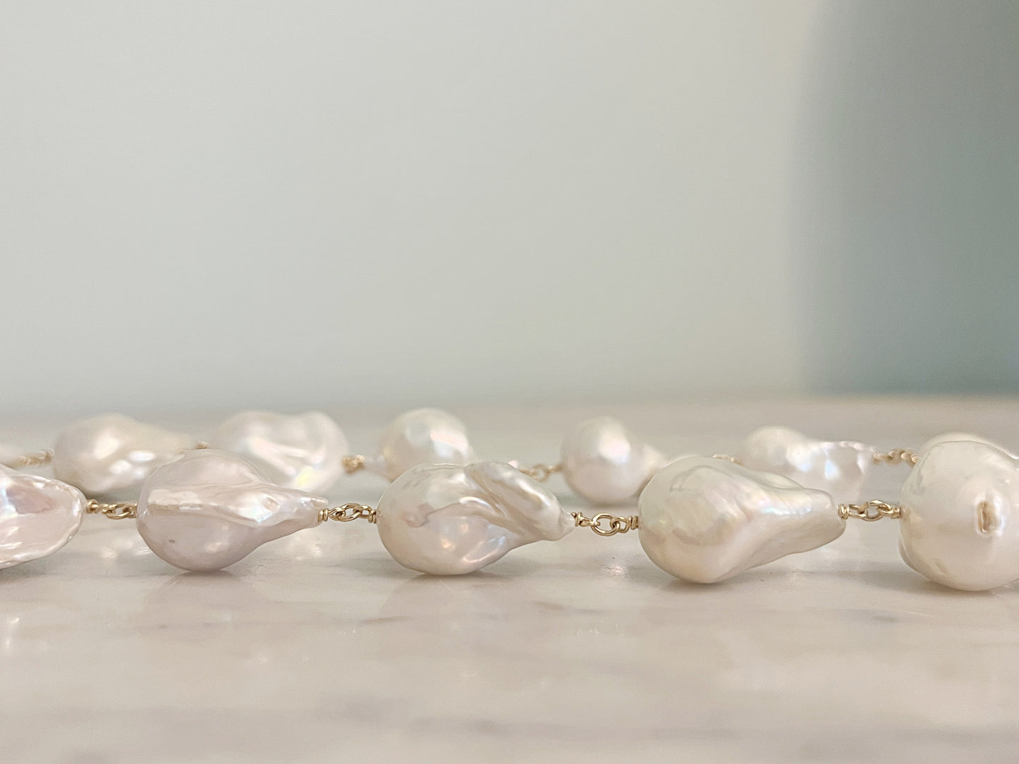 Large Baroque Pearl Chain Necklace, Graduated Baroque Pearls, 14K Gold or Sterling Silver Magnetic Clasp Necklace