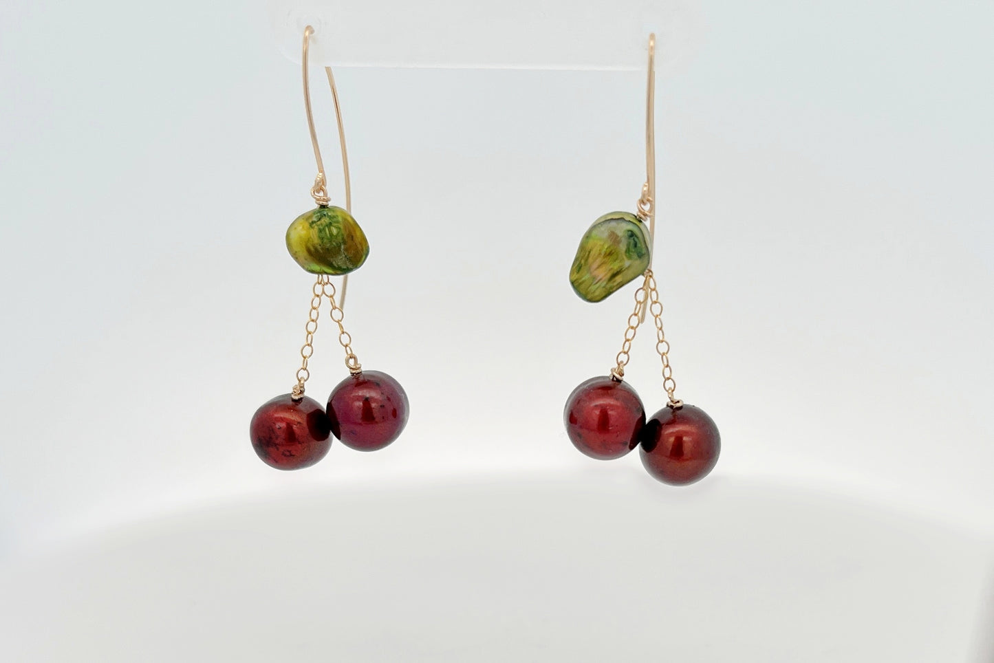 Cherry Pearl French Wire Earrings: 14K Gold or Sterling Silver Cherry Marquise Earrings made with Freshwater Pearls