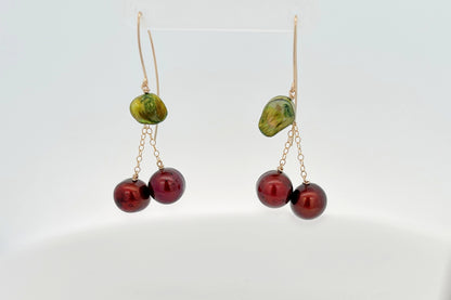 Cherry Pearl French Wire Earrings: 14K Gold or Sterling Silver Cherry Marquise Earrings made with Freshwater Pearls