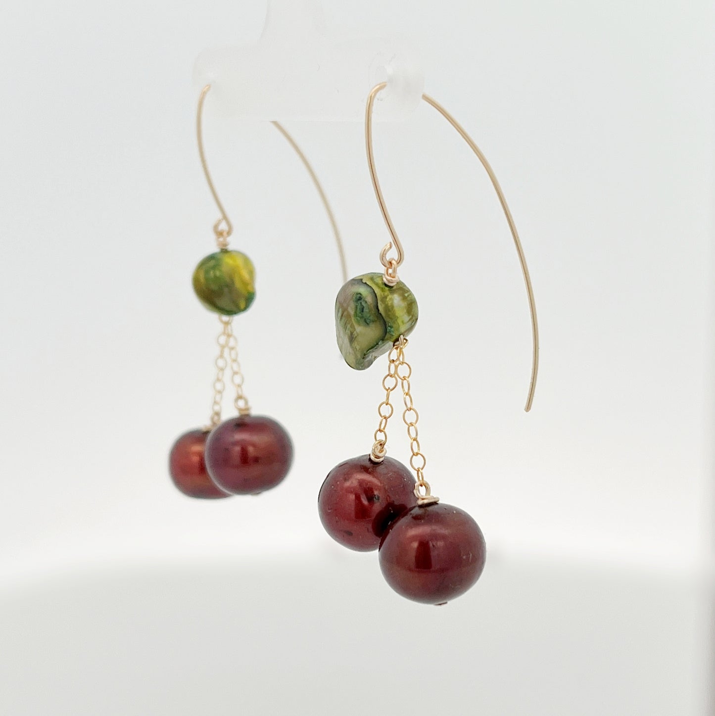 Cherry Pearl French Wire Earrings: 14K Gold or Sterling Silver Cherry Marquise Earrings made with Freshwater Pearls