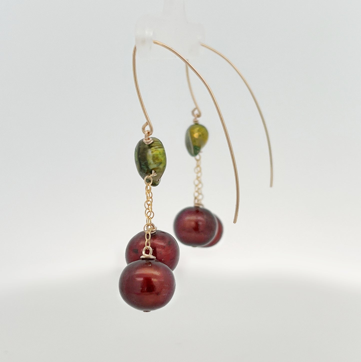 Cherry Pearl French Wire Earrings: 14K Gold or Sterling Silver Cherry Marquise Earrings made with Freshwater Pearls