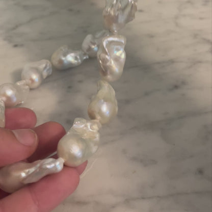 Large Baroque Pearl Necklace, Magnetic Clasp Necklace, Chunky Statement Necklace, Hand Knotted Silk