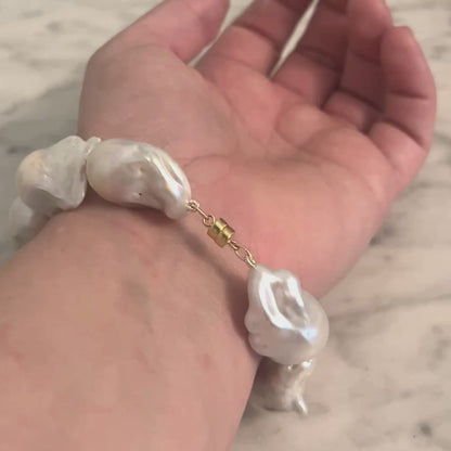 Large Baroque Freshwater Pearl Bracelet, Magnetic Clasp Pearl Bracelet, Hand Knotted Silk