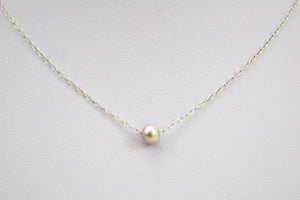 Pearl Solitaire Necklace, Single Pearl Necklace, Dainty Pearl Necklace, Simple Choker, Floating Pearl, Freshwater Pearl, Gift for Her