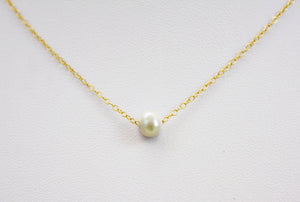 Pearl Solitaire Necklace, Single Pearl Necklace, Dainty Pearl Necklace, Simple Choker, Floating Pearl, Freshwater Pearl, Gift for Her