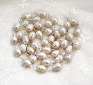 Champagne Rosary Pearl Necklace