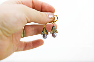 Freshwater Pearl Earrings, Swarovski Crystal, Geometric Earrings, Pearl Drop Earrings, Green Wife Gift, Gift for Her, Statement Earrings