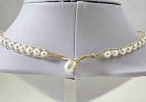 Leather White Pearl Necklace, Leather Choker, Boho Necklace, Bridesmaid Gift, Pearl Choker, Leather Pearl Necklace, Birthday Gift