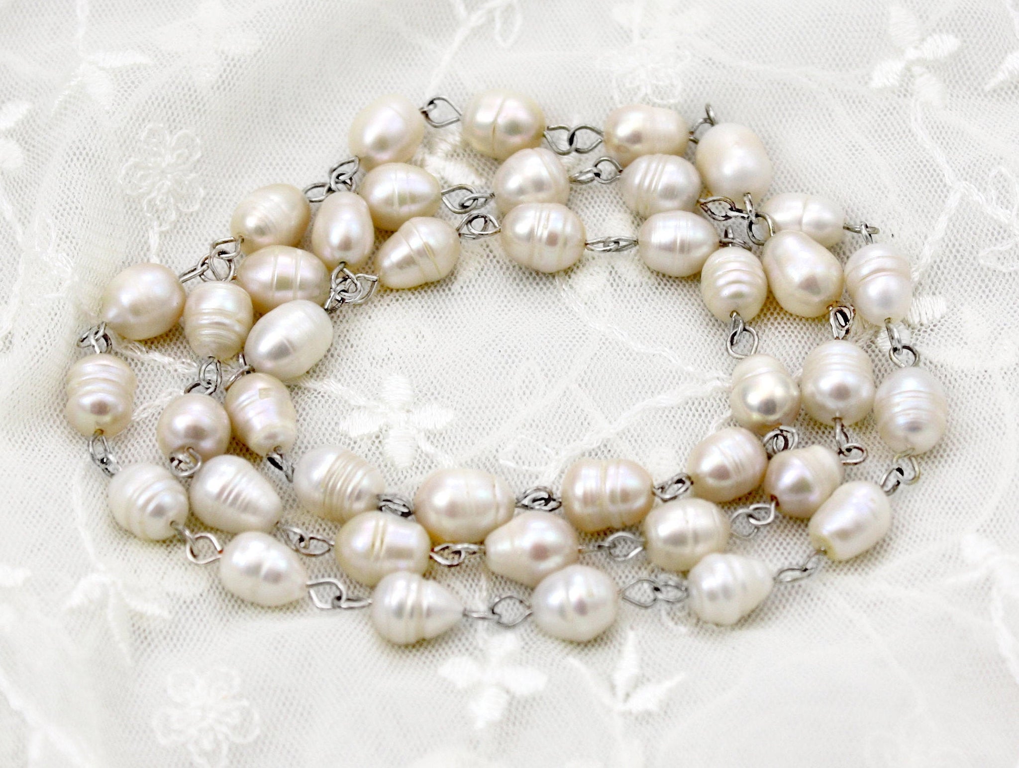 White Baroque Freshwater Cultured Pearl Necklace, 17 Inches, Sterling  Silver