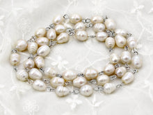 Load image into Gallery viewer, Freshwater Pearl Necklace, Rosary Style Jewelry, White Pearl Necklace, Chain Pearl Necklace, Large Pearl, Long Pearl Necklace, Baroque Pearl
