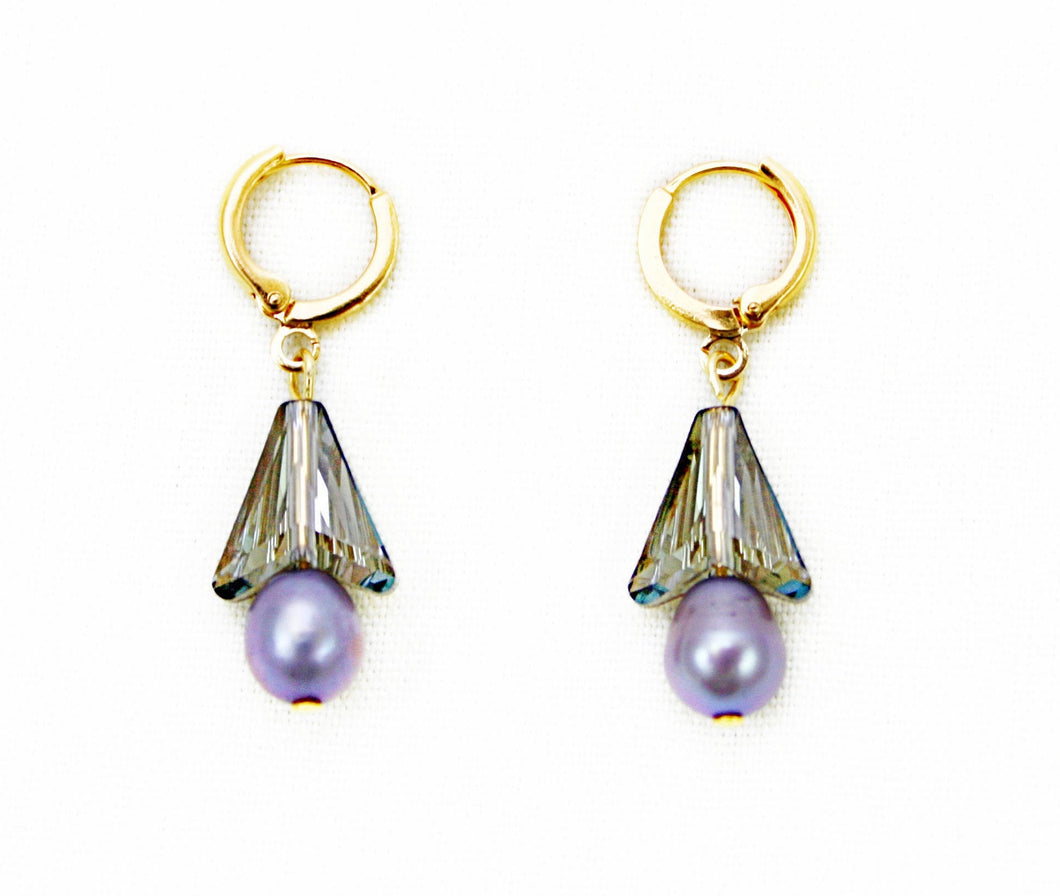 Freshwater Pearl Earrings, Swarovski Crystal, Geometric Earrings, Pearl Drop Earrings, Green Wife Gift, Gift for Her, Statement Earrings
