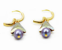 Load image into Gallery viewer, Freshwater Pearl Earrings, Swarovski Crystal, Geometric Earrings, Pearl Drop Earrings, Green Wife Gift, Gift for Her, Statement Earrings
