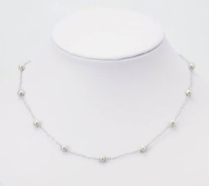 Tin Cup Necklace, Sterling Silver Necklace, Dainty Pearl Necklace, Freshwater Pearls, Real Pearl Chain, Pearl Choker, Cultured Pearls