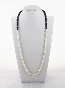 Colorblock Necklace, Black and White Pearl Necklace, Black Tie Necklace, Knotted Necklace, Modern Pearl Necklace, Cultured Freshwater Pearls