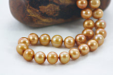 Load image into Gallery viewer, Golden Pearl Necklace, Gold Pearl Necklace, Large Pearl Necklace, Pearl Choker, Round Pearl Necklace, Large Gold Pearls, Freshwater Pearls
