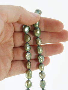 Sage Green Pearl Necklace, Long Pearl Necklace, Sage Green Wedding Necklace, Olive Pearl Necklace, Green Beaded Necklace, Freshwater Pearls