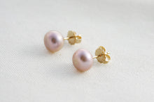 Load image into Gallery viewer, Pink Pearl Studs, Pink Freshwater Pearl Post Earrings, Real Pearl Post Earrings, Mauve Pearl Earrings, 14K Gold Pearl Posts
