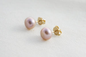 Pink Pearl Studs, Pink Freshwater Pearl Post Earrings, Real Pearl Post Earrings, Mauve Pearl Earrings, 14K Gold Pearl Posts