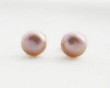 Load image into Gallery viewer, Pink Pearl Studs, Pink Freshwater Pearl Post Earrings, Real Pearl Post Earrings, Mauve Pearl Earrings, 14K Gold Pearl Posts
