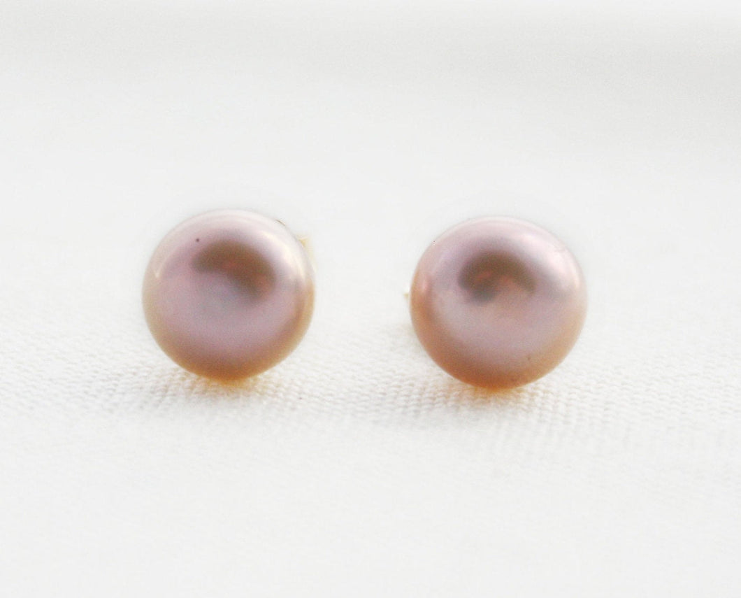 Pink Pearl Studs, Pink Freshwater Pearl Post Earrings, Real Pearl Post Earrings, Mauve Pearl Earrings, 14K Gold Pearl Posts