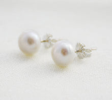 Load image into Gallery viewer, White Pearl Studs, Pearl Post Earrings, Freshwater Pearl Stud Earrings, 14K Gold Pearl Studs, Sterling Silver Studs, Real Pearl Studs

