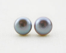 Load image into Gallery viewer, Gray Pearl Studs, Grey Pearl Stud Earrings, Grey Pearl Earrings, Silver Pearl Posts, Sterling Silver Pearl Earrings, Freshwater Pearls
