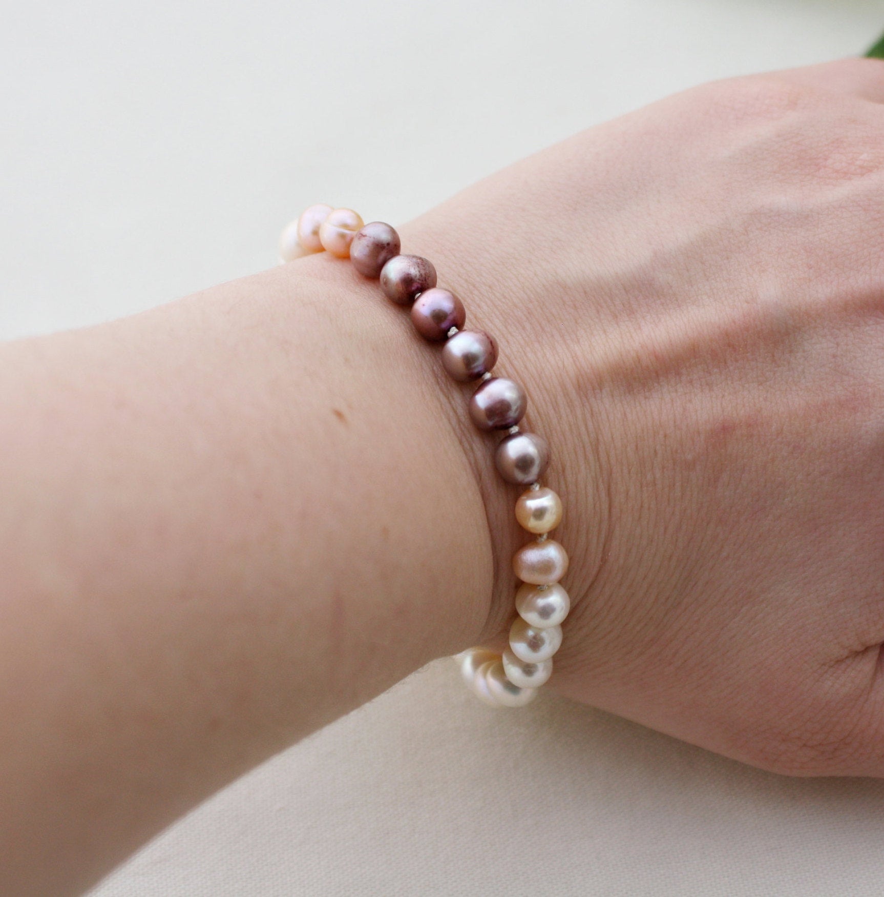 Handmade faux pearl stretch bracelet for women, purple flower clay bead  bracelet, jewelry gift for women, faux pearl bracelet | MakerPlace by  Michaels