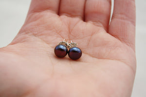 Black Pearl Studs, Black Freshwater Pearl Earrings, Black Pearl Post Earrings, Freshwater Pearl Studs, 14K Gold Black Pearl Earrings