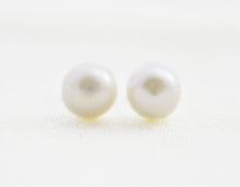 Load image into Gallery viewer, White Pearl Studs, Pearl Post Earrings, Freshwater Pearl Stud Earrings, 14K Gold Pearl Studs, Sterling Silver Studs, Real Pearl Studs
