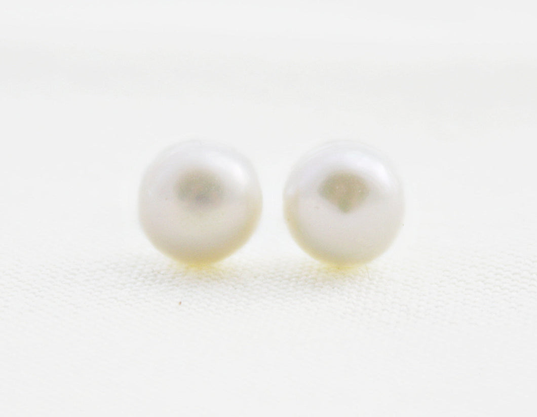 White Pearl Studs, Pearl Post Earrings, Freshwater Pearl Stud Earrings, 14K Gold Pearl Studs, Sterling Silver Studs, Real Pearl Studs