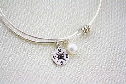 Compass Pearl Bangle Bracelet