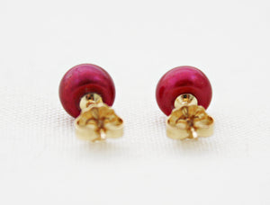Red Pearl Studs, Cranberry Red Pearl Earrings, Red Freshwater Pearl Earrings, Red Pearl Post Earrings, 14K Gold Studs, Sterling Silver Studs