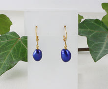 Load image into Gallery viewer, Blue Pearl Earrings, Blue Pearl Drop Earrings, Blue Bridesmaid Earrings, Blue Wedding Earrings, Blue Dangle Earrings, Freshwater Pearls
