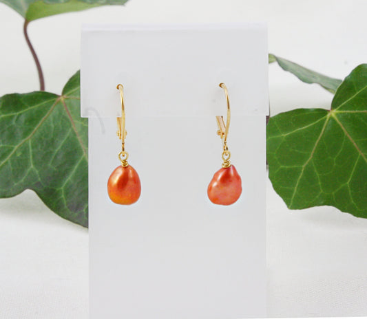 Orange Pearl Drop Earrings
