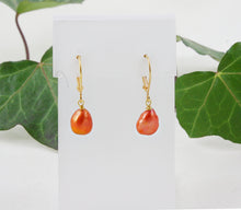 Load image into Gallery viewer, Orange Pearl Earrings, Orange Drop Earrings, Orange Bridesmaid Earrings, Orange Wedding Earrings, Orange Dangle Earrings, Freshwater Pearls
