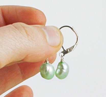 Mint Green Pearl Drop Earrings