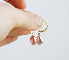 Load image into Gallery viewer, Pink Pearl Drop Earrings, Pale Rose Pearl Earrings, Pink Bridesmaid Earrings, Pink Wedding Earrings, Pink Freshwater Pearl Earrings
