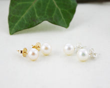 Load image into Gallery viewer, Saltwater Pearl Earrings, Saltwater Pearl Studs, AAA Saltwater Pearls, Gold Filled Studs, 14K Gold Studs, Sterling Silver Pearl Earrings
