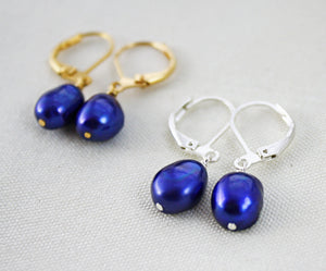 Blue Pearl Earrings, Blue Pearl Drop Earrings, Blue Bridesmaid Earrings, Blue Wedding Earrings, Blue Dangle Earrings, Freshwater Pearls