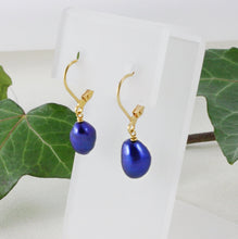 Load image into Gallery viewer, Blue Pearl Earrings, Blue Pearl Drop Earrings, Blue Bridesmaid Earrings, Blue Wedding Earrings, Blue Dangle Earrings, Freshwater Pearls
