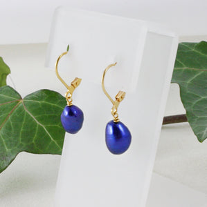 Blue Pearl Earrings, Blue Pearl Drop Earrings, Blue Bridesmaid Earrings, Blue Wedding Earrings, Blue Dangle Earrings, Freshwater Pearls