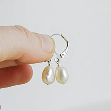Load image into Gallery viewer, White Pearl Earrings, White Pearl Drop Earrings, White Bridesmaid Earrings, White Dangle Earrings, Dainty Pearl Earrings, Freshwater Pearls
