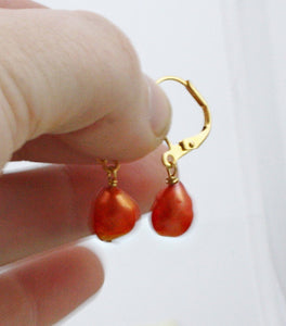 Orange Pearl Earrings, Orange Drop Earrings, Orange Bridesmaid Earrings, Orange Wedding Earrings, Orange Dangle Earrings, Freshwater Pearls