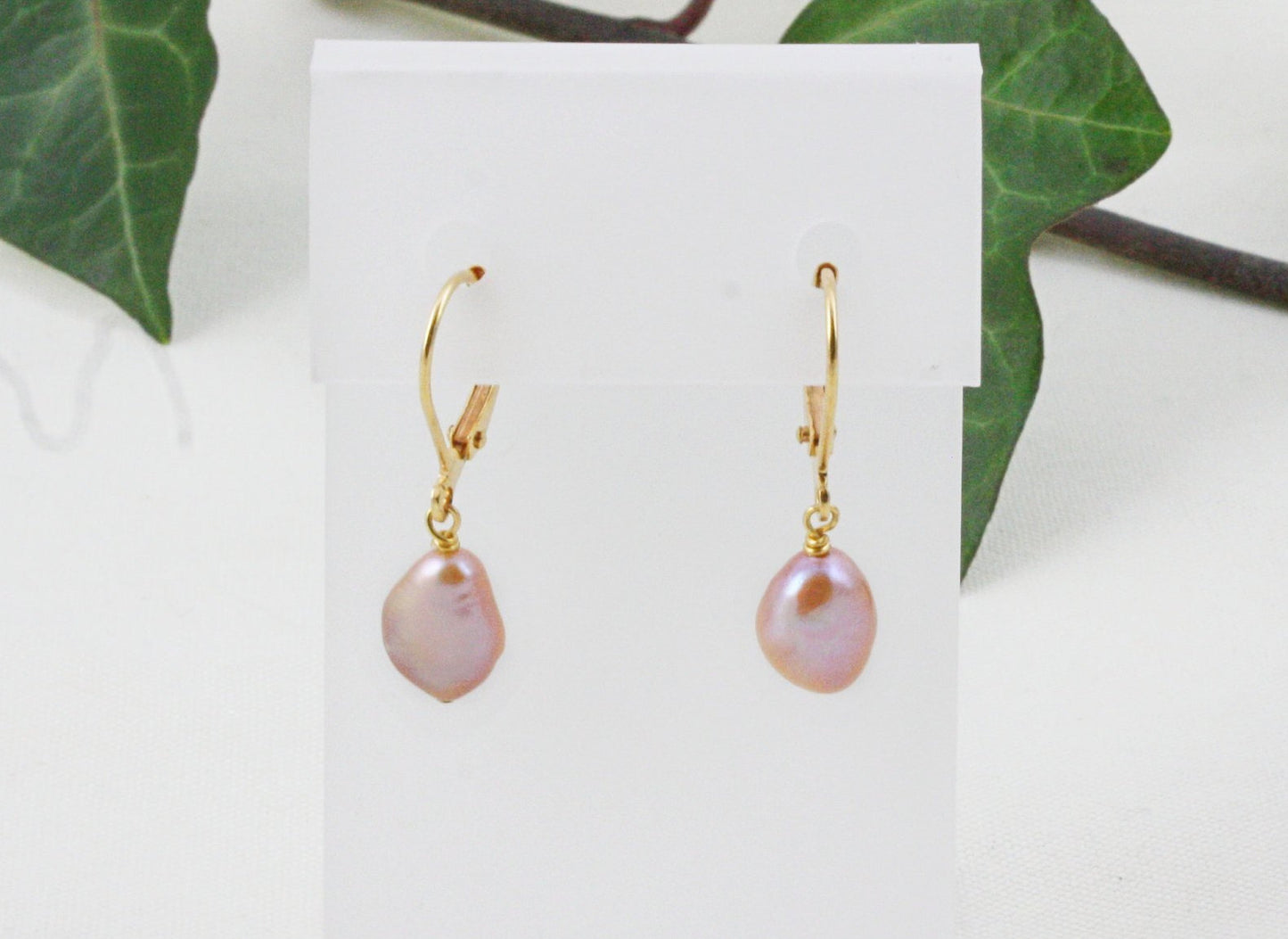 Rose Pink Pearl Drop Earrings