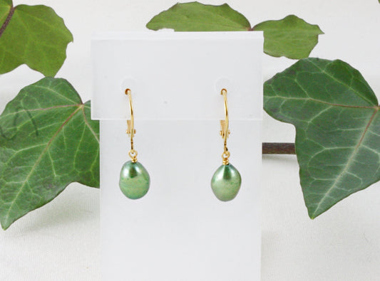 Sage Green Pearl Drop Earrings