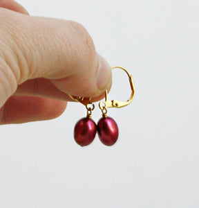 Cranberry Red Pearl Drop Earrings