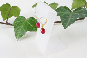 Cranberry Red Pearl Earrings, Burgundy Drop Earrings, Burgundy Bridesmaid Earrings, Burgundy Wedding Earrings, Burgundy Freshwater Pearls
