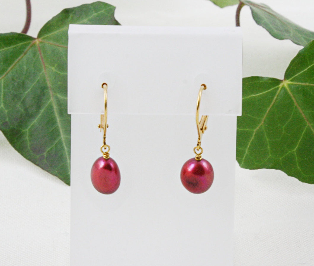 Cranberry Red Pearl Drop Earrings