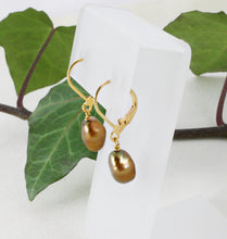 Load image into Gallery viewer, Chocolate Pearl Earrings, Brown Pearl Drop Earrings, Bridesmaid Earrings Brown, Chocolate Wedding Earrings, Baroque Freshwater Pearls
