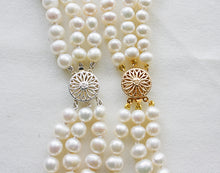 Load image into Gallery viewer, three strand pearl necklace vintage clasp
